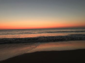 Scenic view of sea against clear sky during sunset