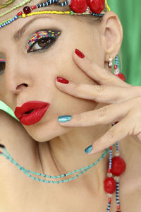 Close-up portrait of woman wearing mask