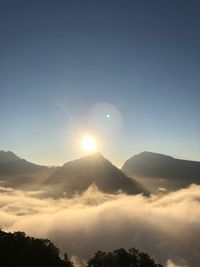 Scenic view of silhouette mountains against sky