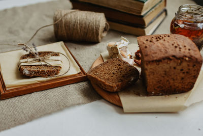 High angle view of food on table