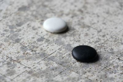 High angle view of ball on stone