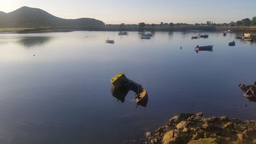 High angle view of lake against sky