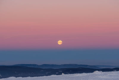 Scenic view of mountains against sky during sunset