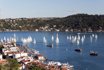 Sailing boats and yachts in bosporus cup in istanbul, turkey