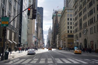 View of street and buildings in city