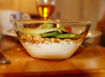 Close-up of salad in bowl on table