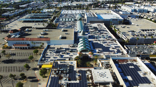 High angle view of buildings in city