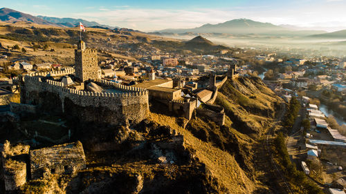 High angle view of castle against sky