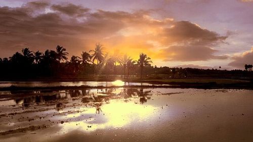 Scenic view of sunset over lake