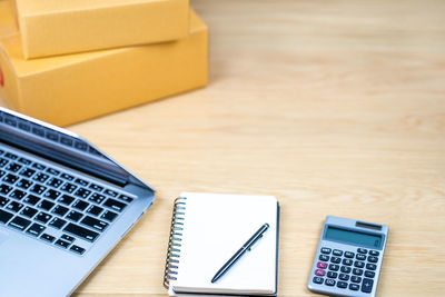High angle view of laptop on table
