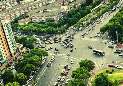 High angle view of city street