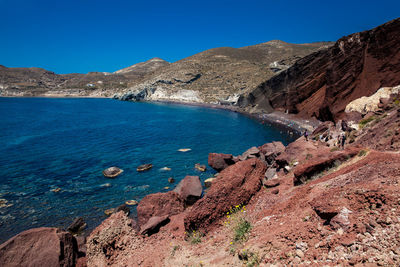 Famous red beach at santorini island in a beautiful early spring day