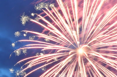 Low angle view of firework display at night