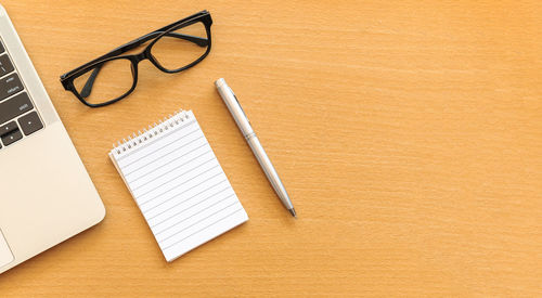 High angle view of pen on table