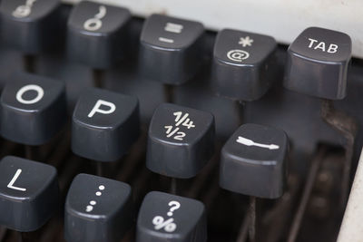 High angle view of keys on computer keyboard
