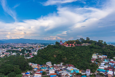 High angle view of townscape against sky