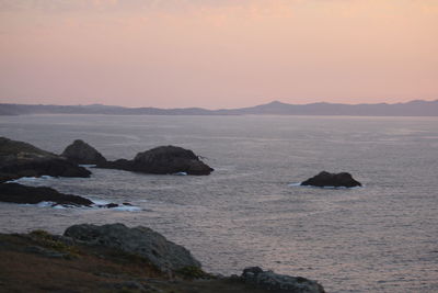 Scenic view of sea against sky at sunset