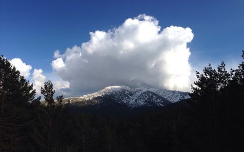 Scenic view of mountains against cloudy sky