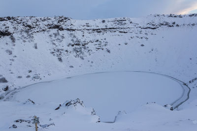 Aerial view of snowcapped mountain against sky