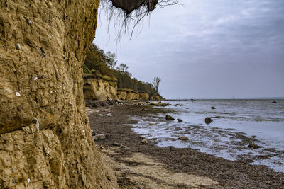 Scenic view of shore against sky