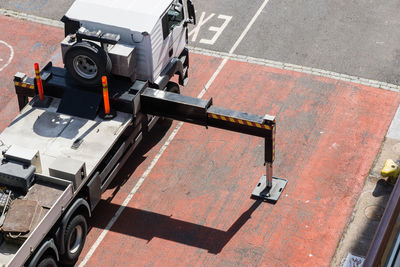 High angle view of vehicles on road in city