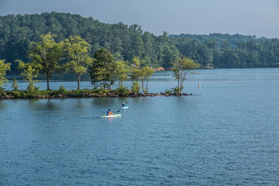 Scenic view of lake against trees