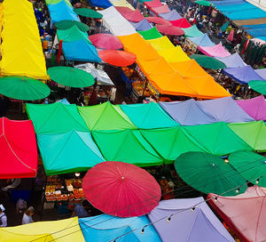 High angle view of people in market
