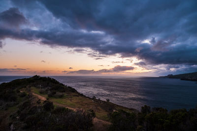 Scenic view of sea against sky during sunset