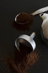 High angle view of coffee on table