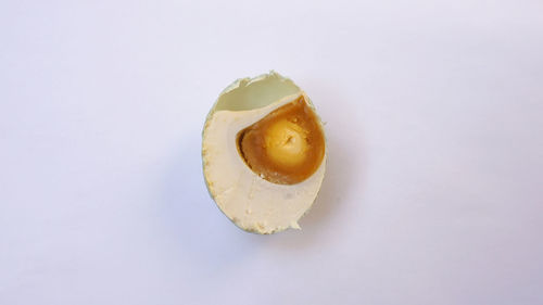 High angle view of bread against white background