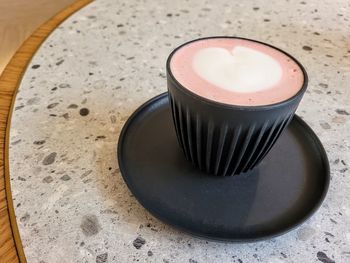 High angle view of coffee on table