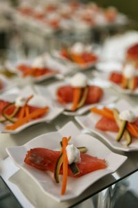 Close-up of chopped appetizer in plate on table