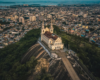 High angle view of buildings in city