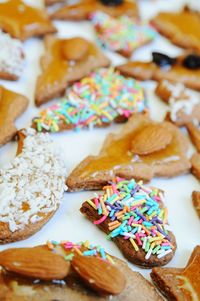 High angle view of cookies in tray