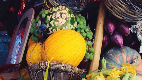 High angle view of vegetables for sale in market