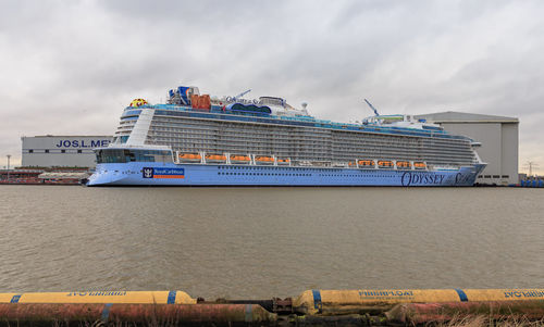 View of ship in sea against sky