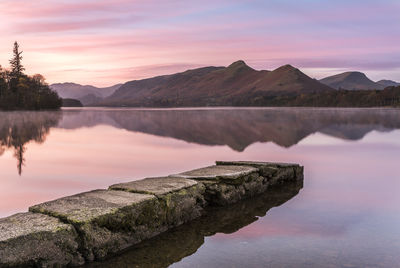 Scenic view of lake against sky during sunset