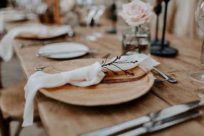 Close-up of place setting in restaurant