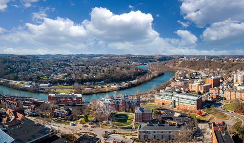 High angle view of townscape against sky