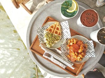 High angle view of food in plate on table