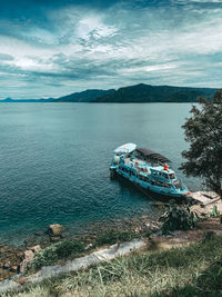 Landscape photography with blue lake sea and sky