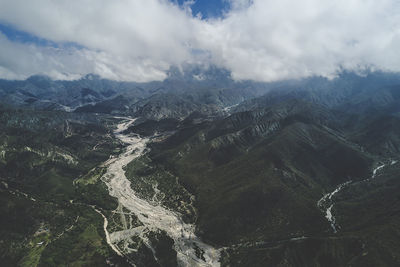Aerial view of mountains against sky