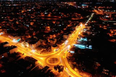 High angle view of illuminated street amidst buildings at night aglantzia streets night 