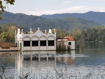 Reflection of buildings in lake