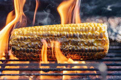 Close-up of food on barbecue grill