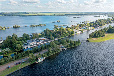 Aerial from the village vinkeveen at the vinkeveense plassen in the netherlands