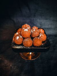 High angle view of dessert on table