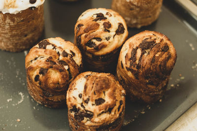 High angle view of dessert in plate on table