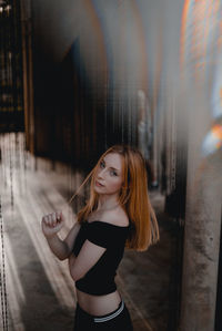 High angle portrait of beautiful young woman