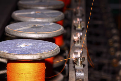 Close-up of spool with machinery